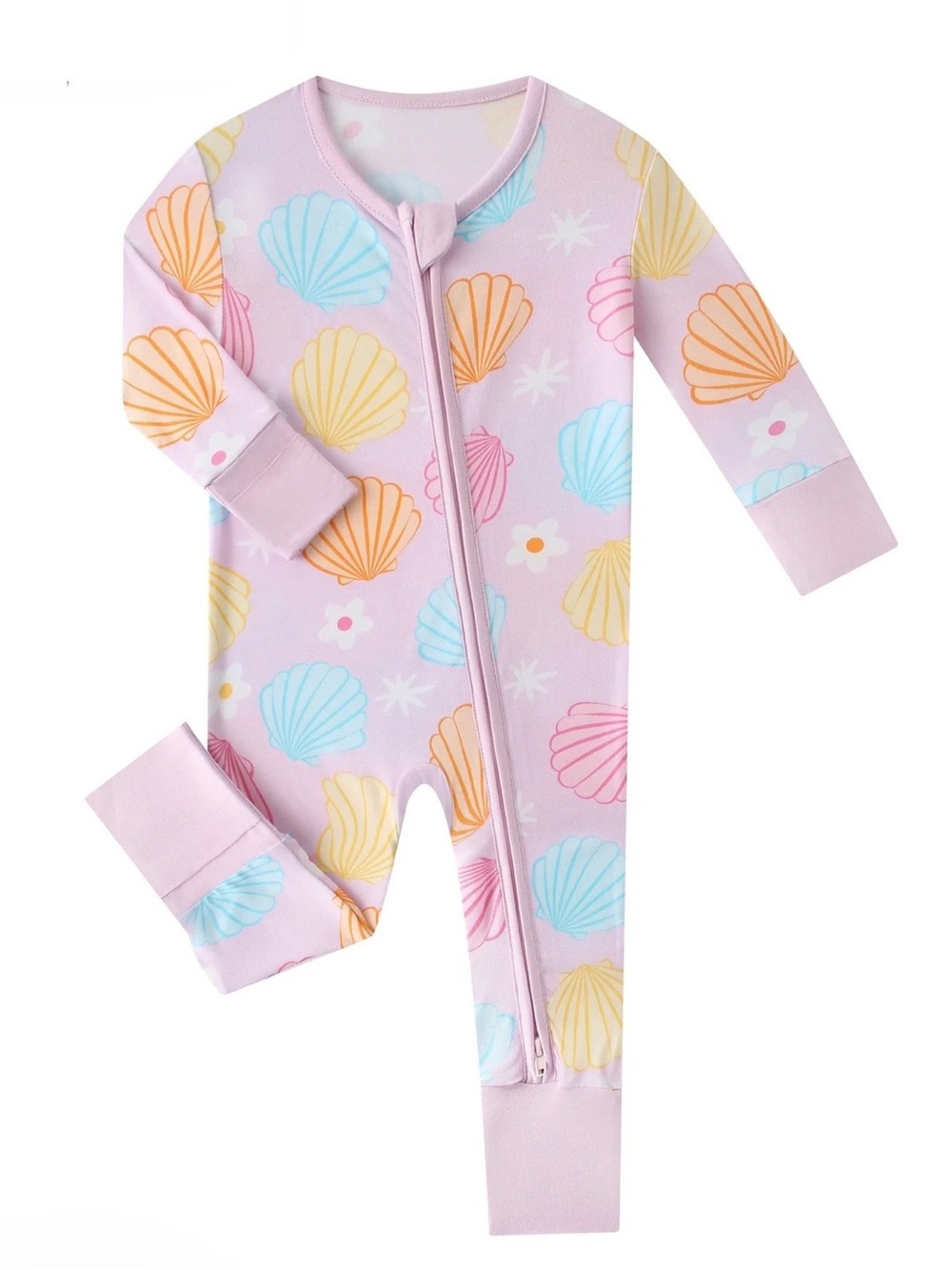 BAMBOO Pastel Pink Seashell Print Kids One-Piece Footie